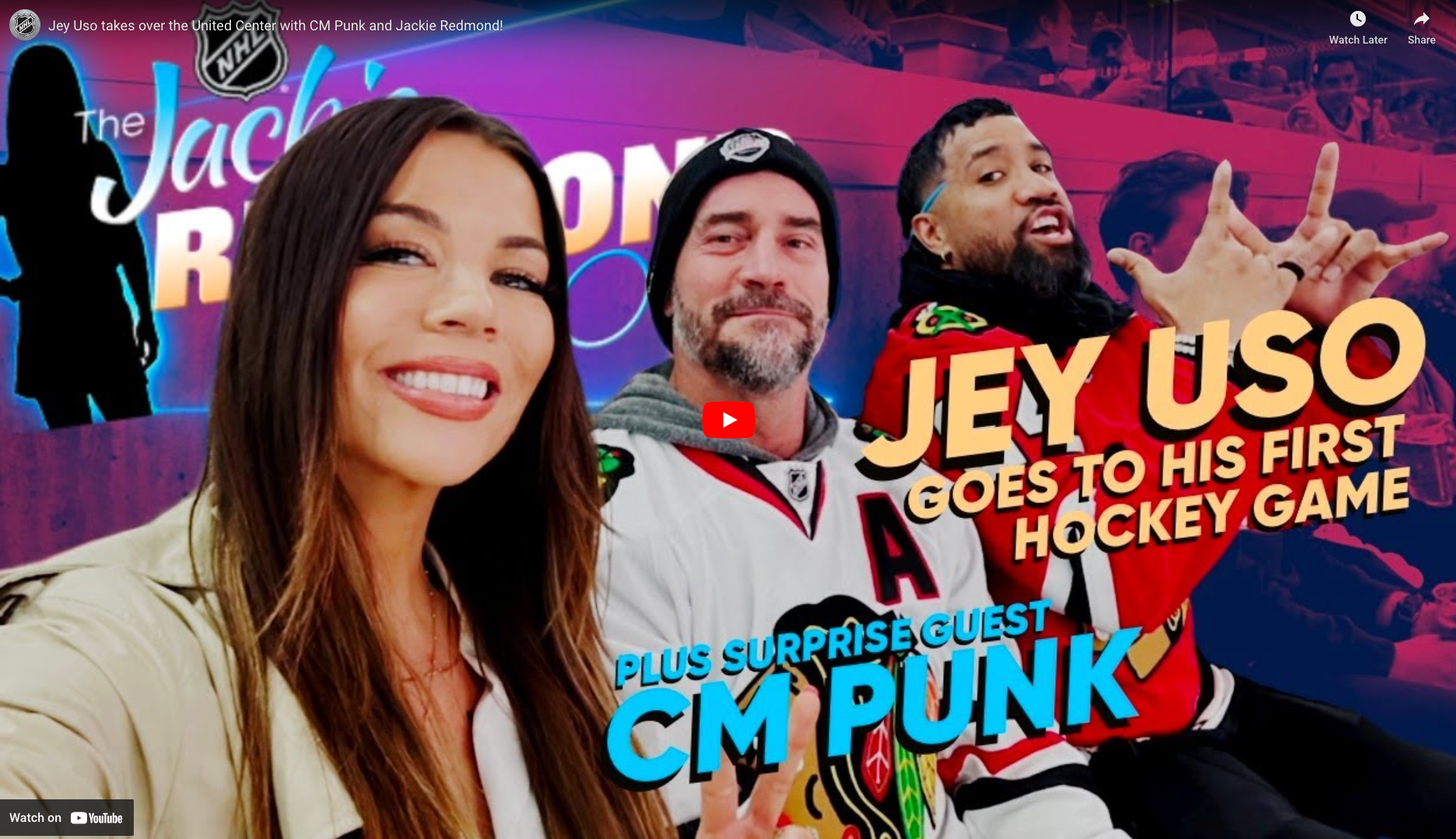 Load video: Jey Uso takes over the United Center with CM Punk and Jackie Redmond!